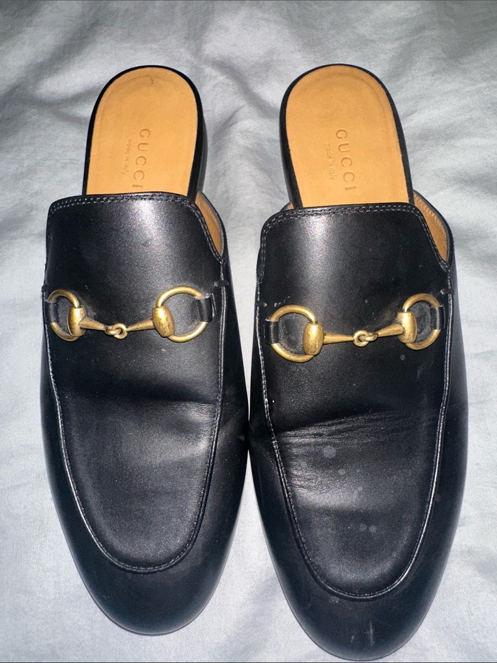 Gucci Princeton Black Leather Slip-On Mule with Gold Horsebit - Picture 3 of 6